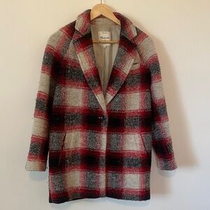 Madewell Red and Gray Plaid Pea Coat